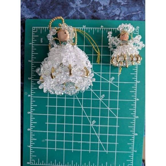 Vtg Beaded Mom & Baby Angel Christmas Ornament Holiday Decorations Set of 2 4&2" - Picture 3 of 4